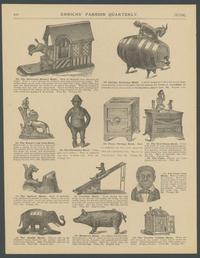 An extremely rare painted cast iron and lead mechanical "Coasting Bank" design attributed to charles a. bailey (1848-1926) for j. & e. stevens co., cromwell