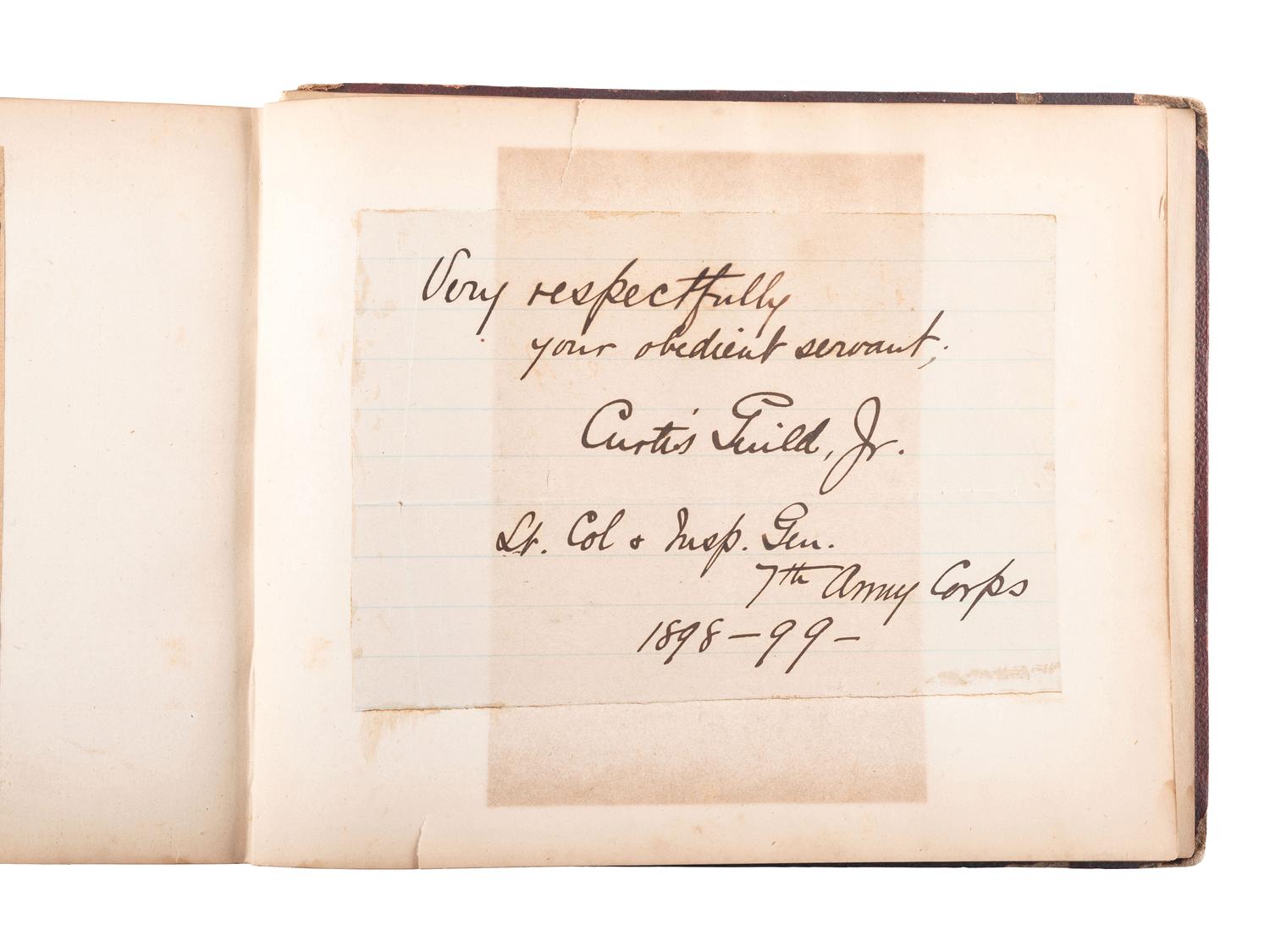 [CIVIL WAR]. Autograph book identified to Lucritia Taft Flagg, featuring signatures of assorted 19th-century figures including D.L. MOODY, Lewis CASS, Charles SUMNER, William H. SEWARD, and others.