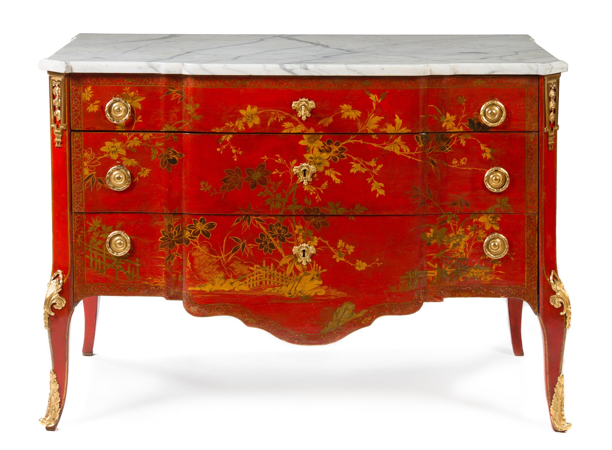A Louis XV/XVI Transitional Gilt Bronze Mounted Lacquered Commode Height 35 x width 50 x depth 24 inches. — MANNER OF FRANCOIS RUBESTUCK, CIRCA 1775