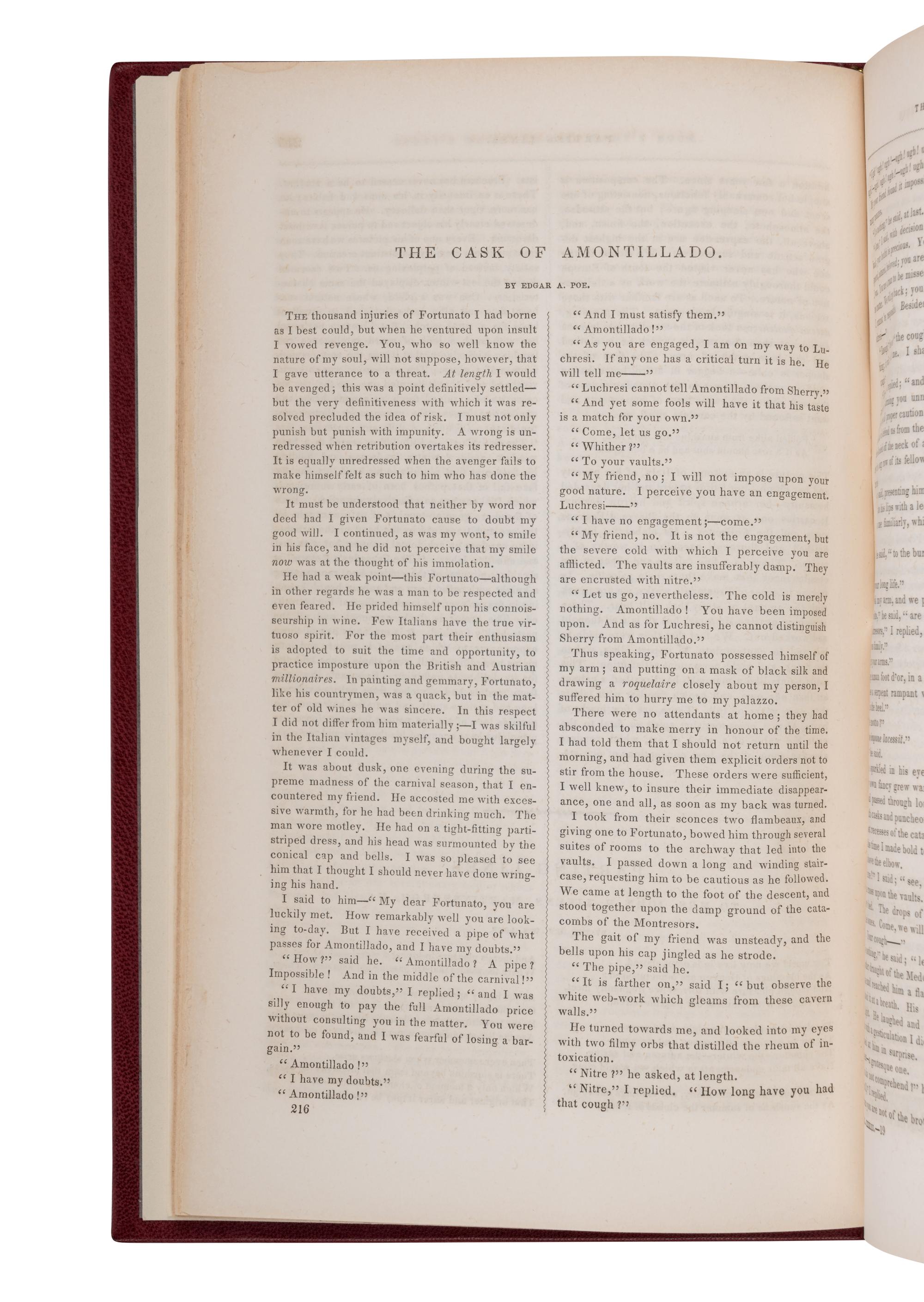 POE, Edgar Allan (1809-1849). "The Cask of Amontillado." Extracted from: Godey's Lady Book, Vol. XXXIII-17. Philadelphia: Louis A. Godey, November 1846.