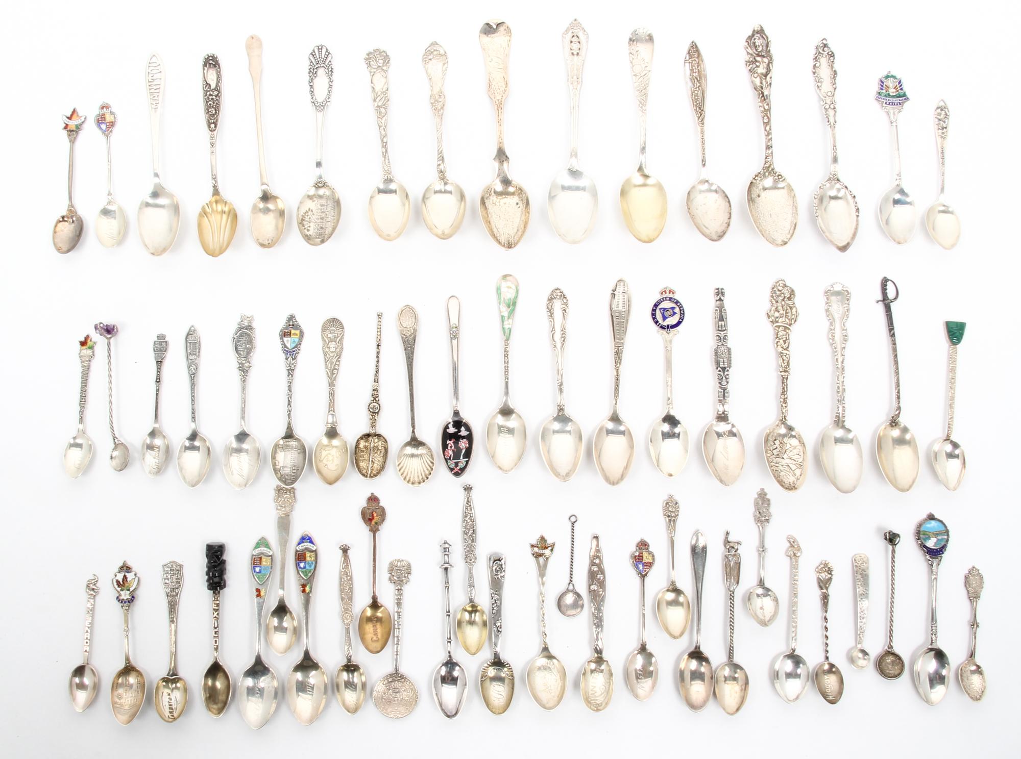 A Collection of Souvenir and Other Spoons, 20TH CENTURY, comprising silver and silver-plate spoons; including international souvenir sp