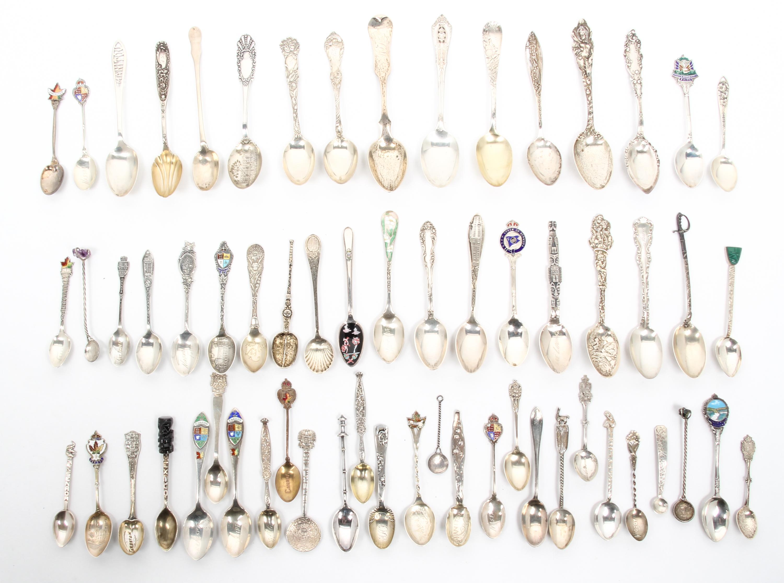 A Collection of Souvenir and Other Spoons, 20TH CENTURY, comprising silver and silver-plate spoons; including international souvenir sp