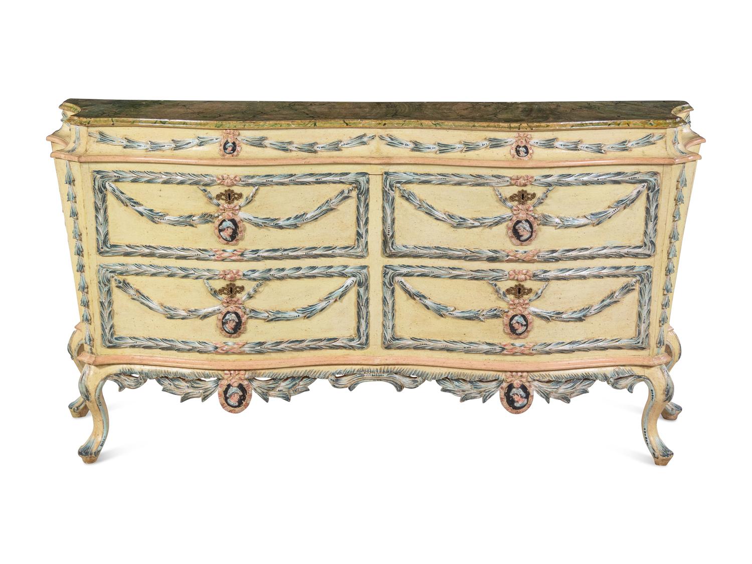 An Italian Painted Serpentine Commode