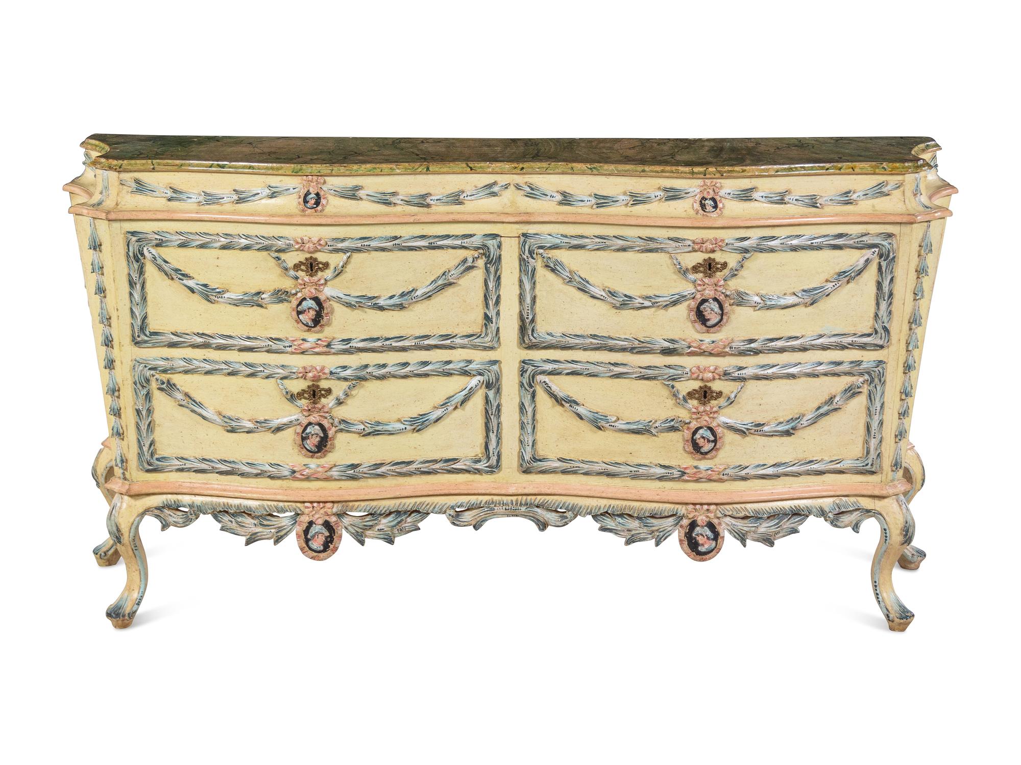 An Italian Painted Serpentine Commode