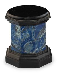 A Pair of Black Stone and Lapis Lazuli Octagonal Small Pedestals