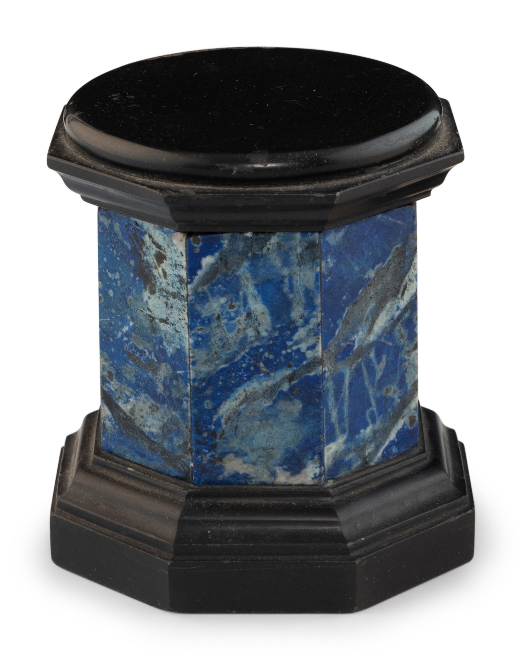 A Pair of Black Stone and Lapis Lazuli Octagonal Small Pedestals