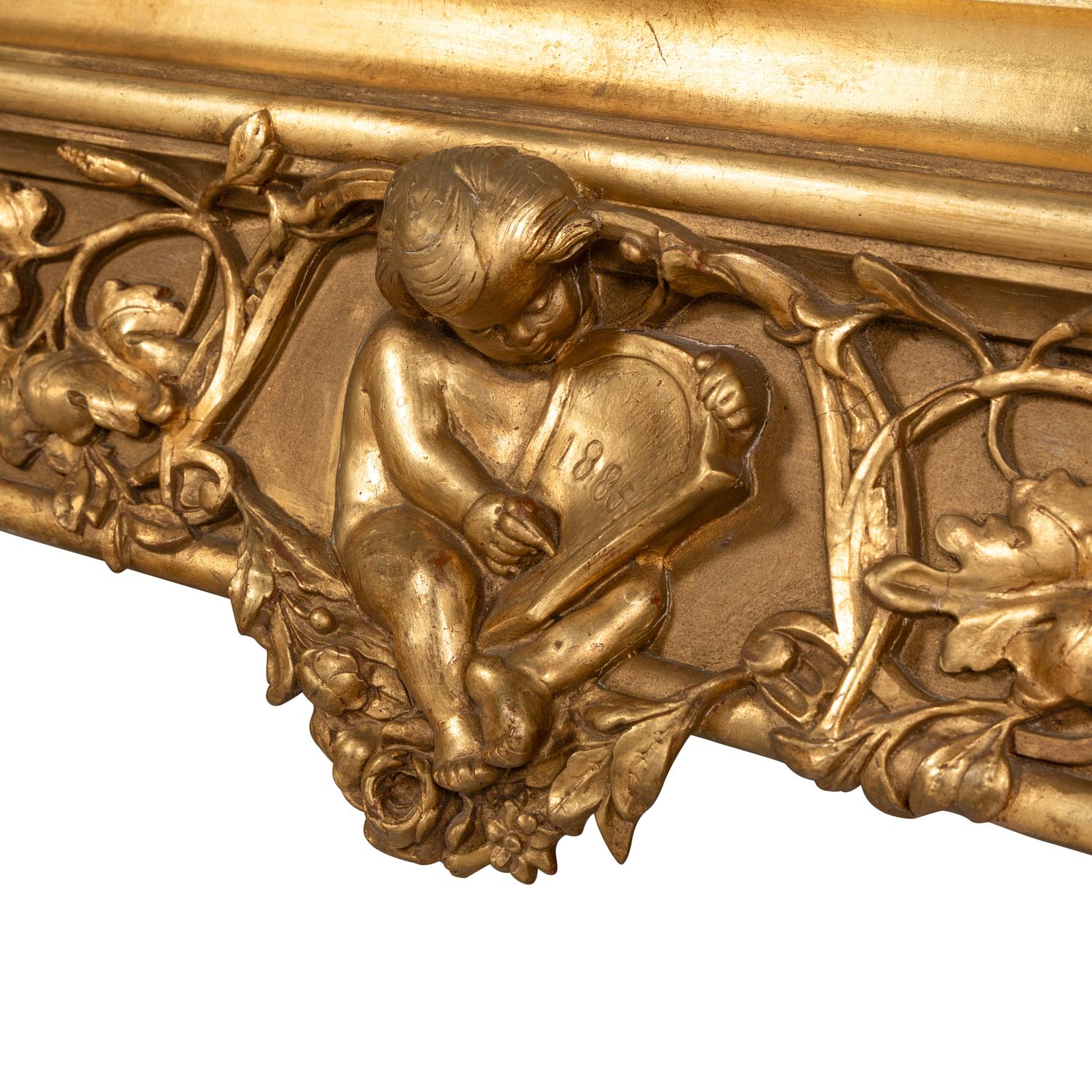 A Baroque Style Carved Giltwood and Gesso Figural Mirror