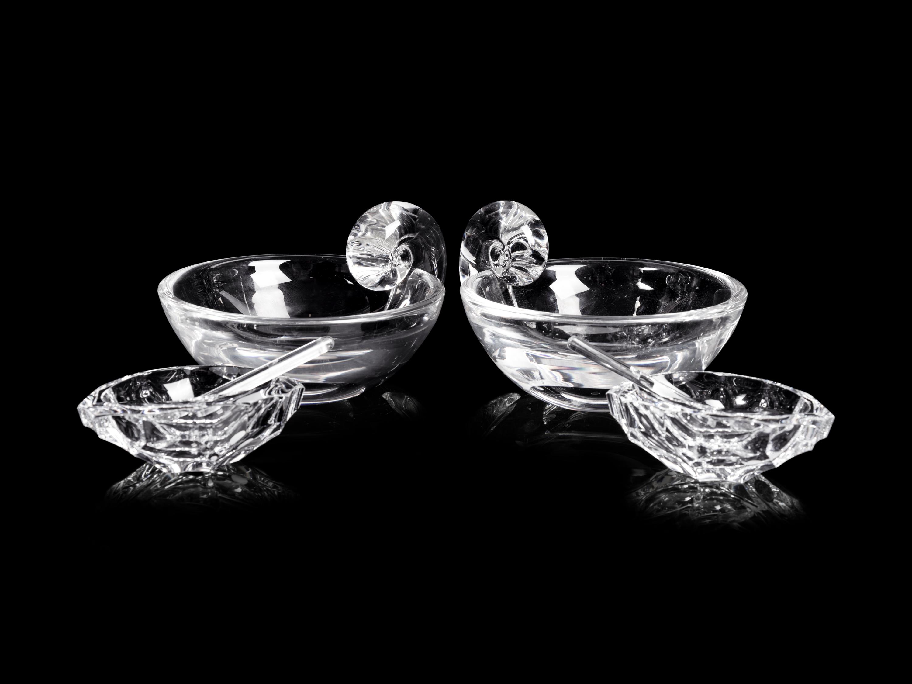 A Pair of Steuben Glass Bowls and a Pair of Steuben Glass Salt Cellars