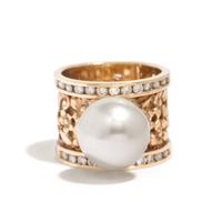 CULTURED PEARL, DIAMOND, AND YELLOW GOLD RING