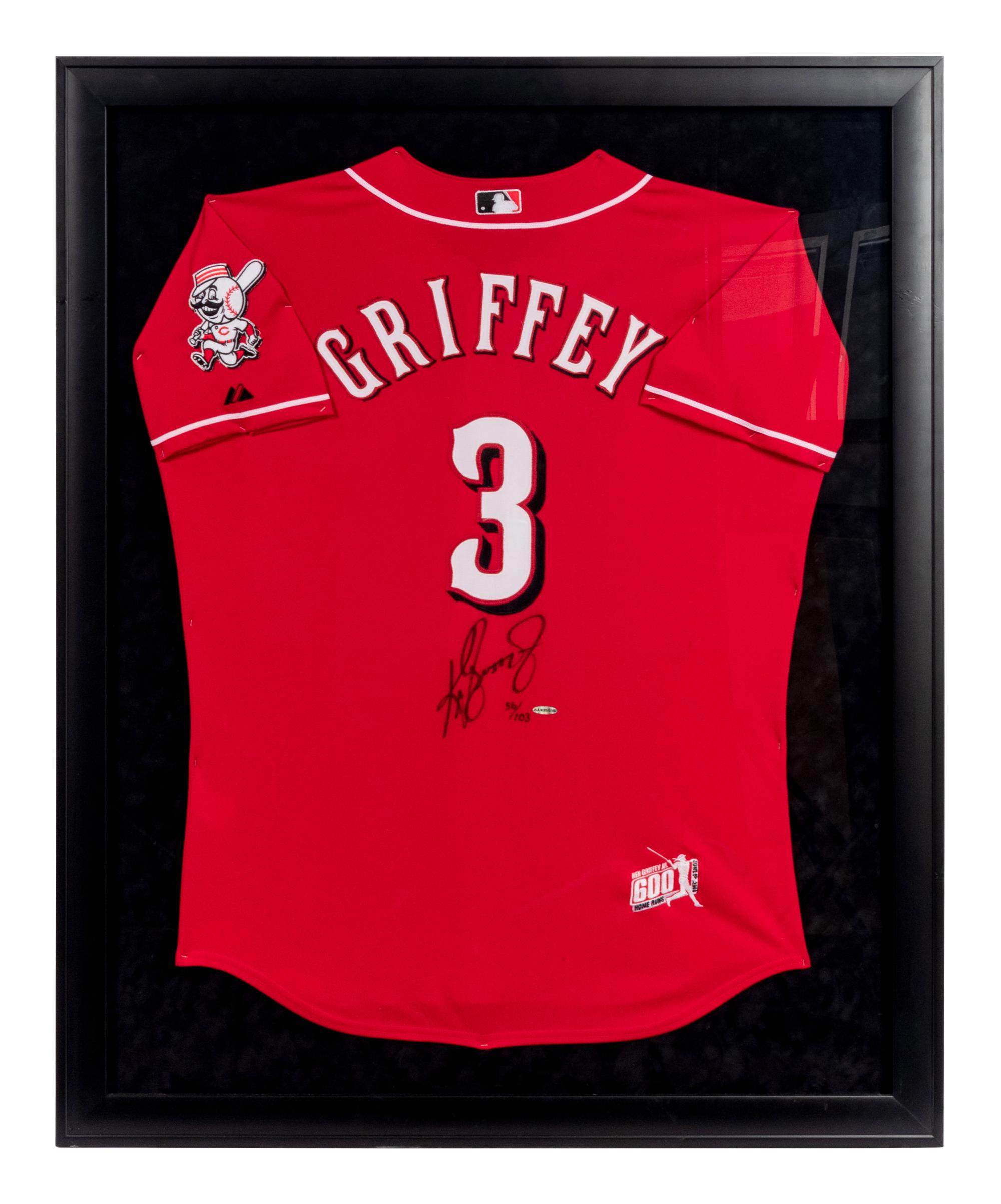 A Ken Griffey Jr. 600 Signed Autograph 600 Home Run Cincinnati Reds Jersey Display (Upper Deck Authenticated),