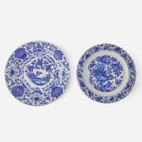 Two Chinese export porcelain blue and white chargers 外銷青花瓷盤兩隻 Kangxi period ? ??