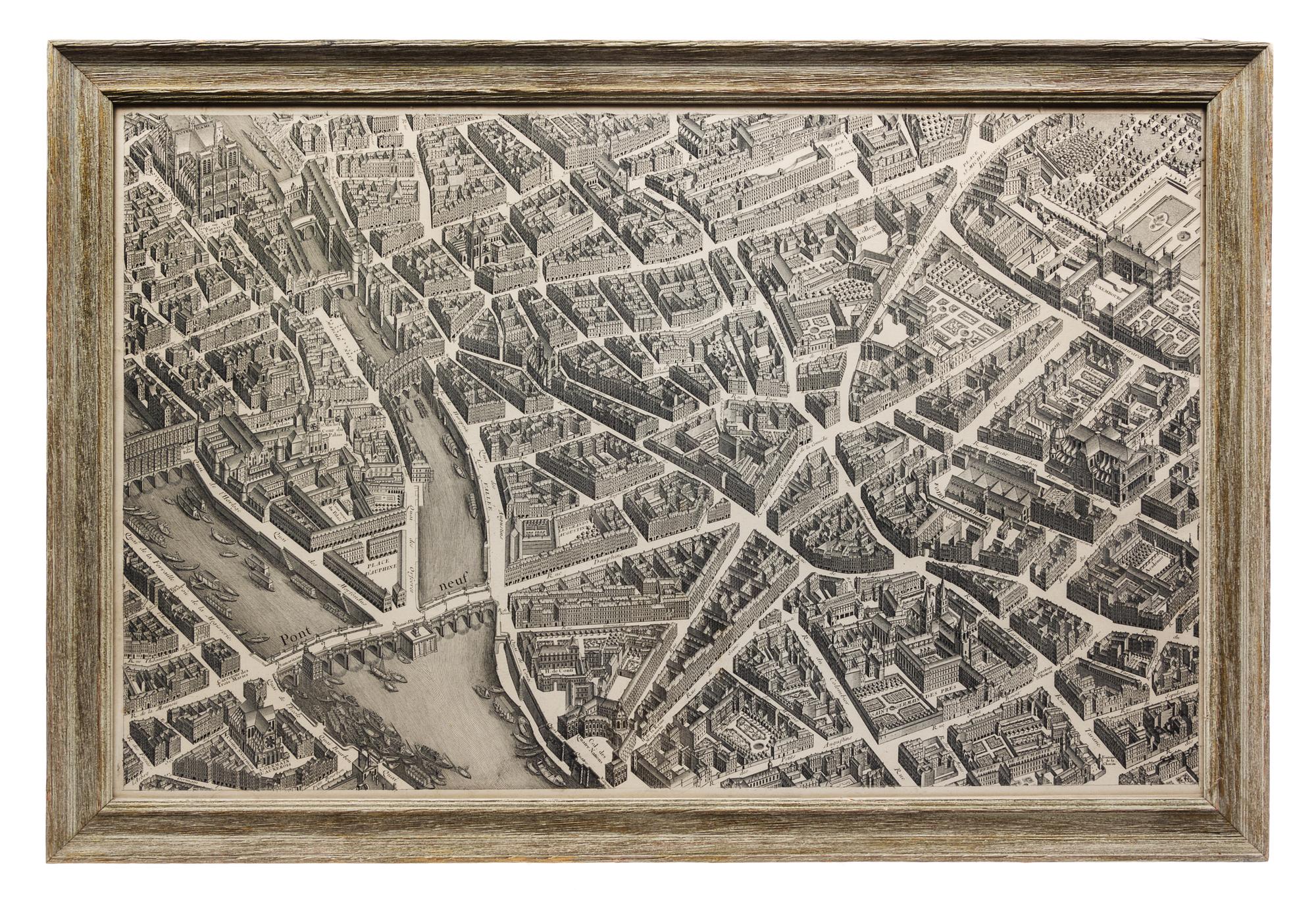 An Engraved Map of Paris. 20 1/4 x 32 1/4 inches.