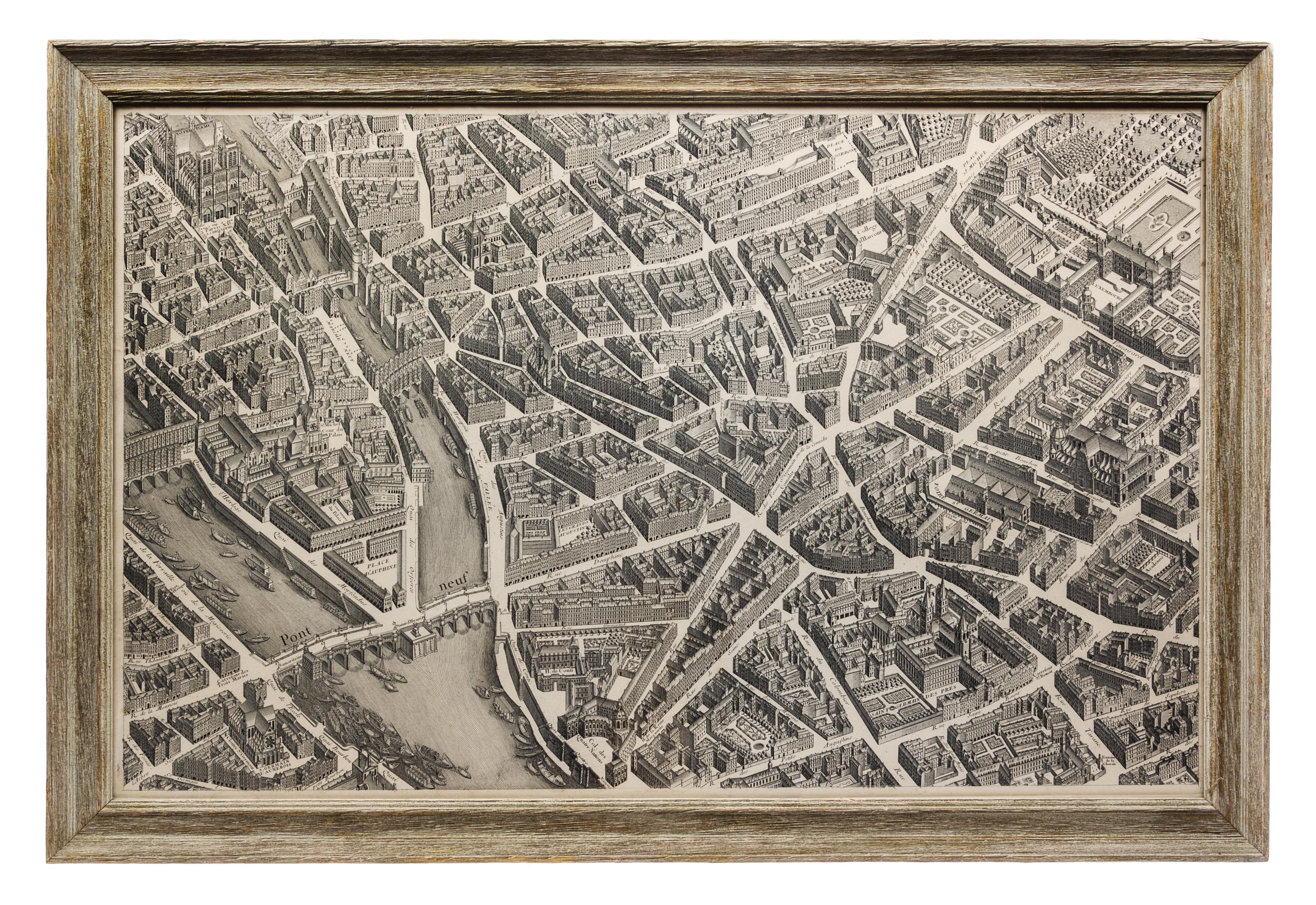 An Engraved Map of Paris. 20 1/4 x 32 1/4 inches.