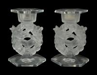 A Pair of Lalique Mesanges Candlesticks