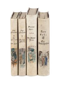 [VELLUM BINDINGS - GEORGES LEVITZKY]. A group of 4 works in decorated half vellum bindings, comprising: