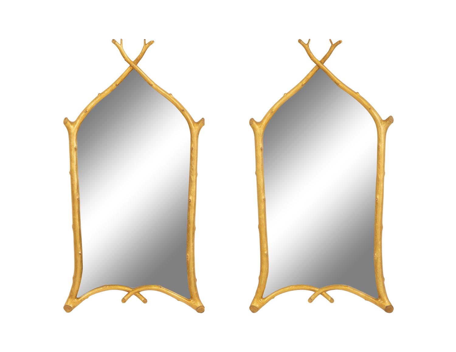 A Pair of Carol Canner Giltwood Gothic Twig Mirrors
