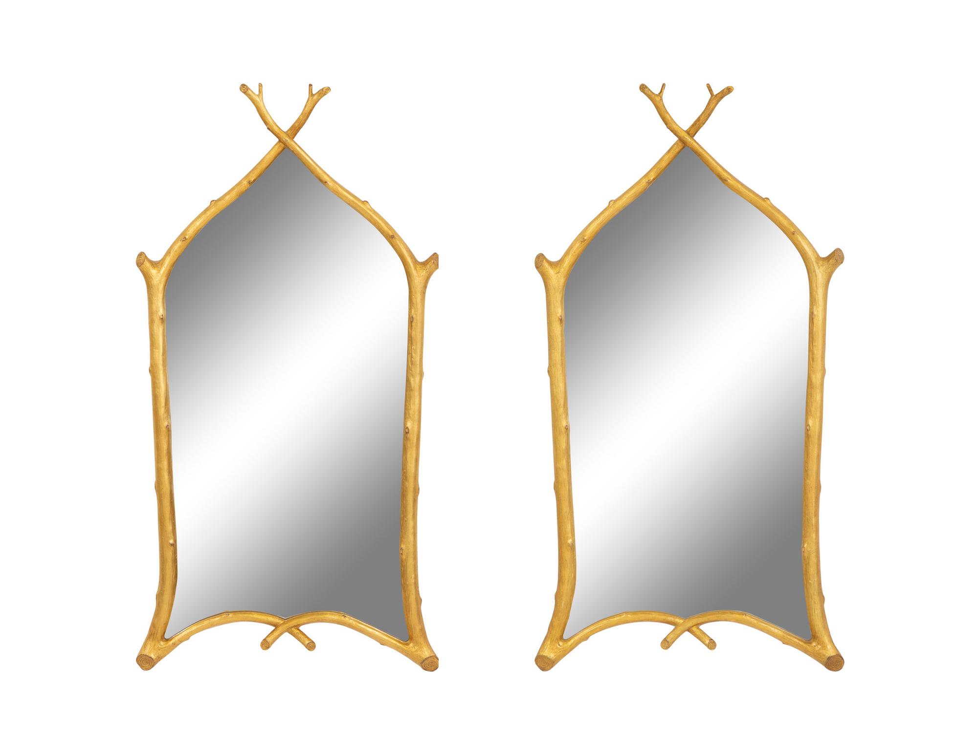 A Pair of Carol Canner Giltwood Gothic Twig Mirrors