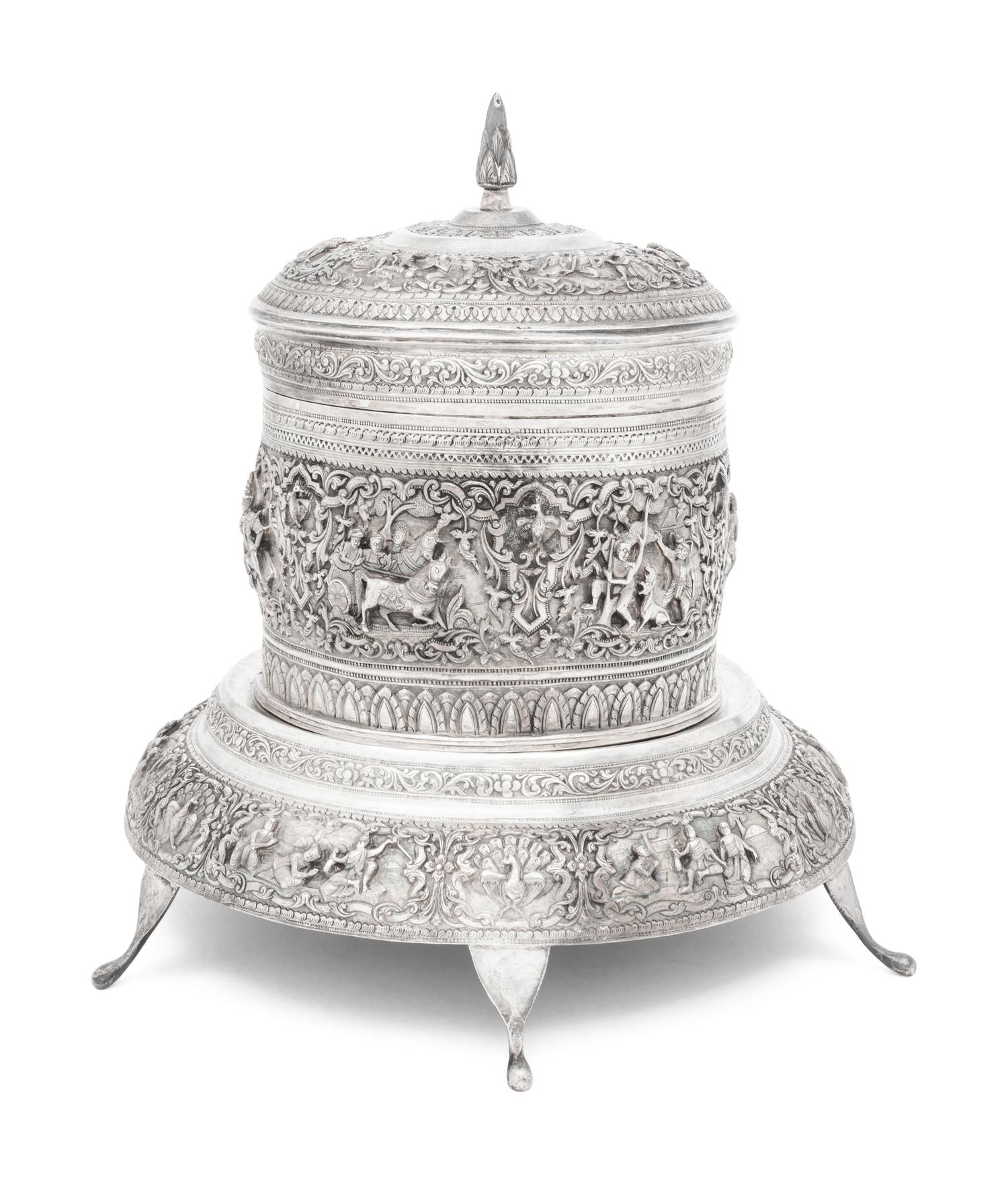 A Southeast Asian Silver Covered Jar on Stand