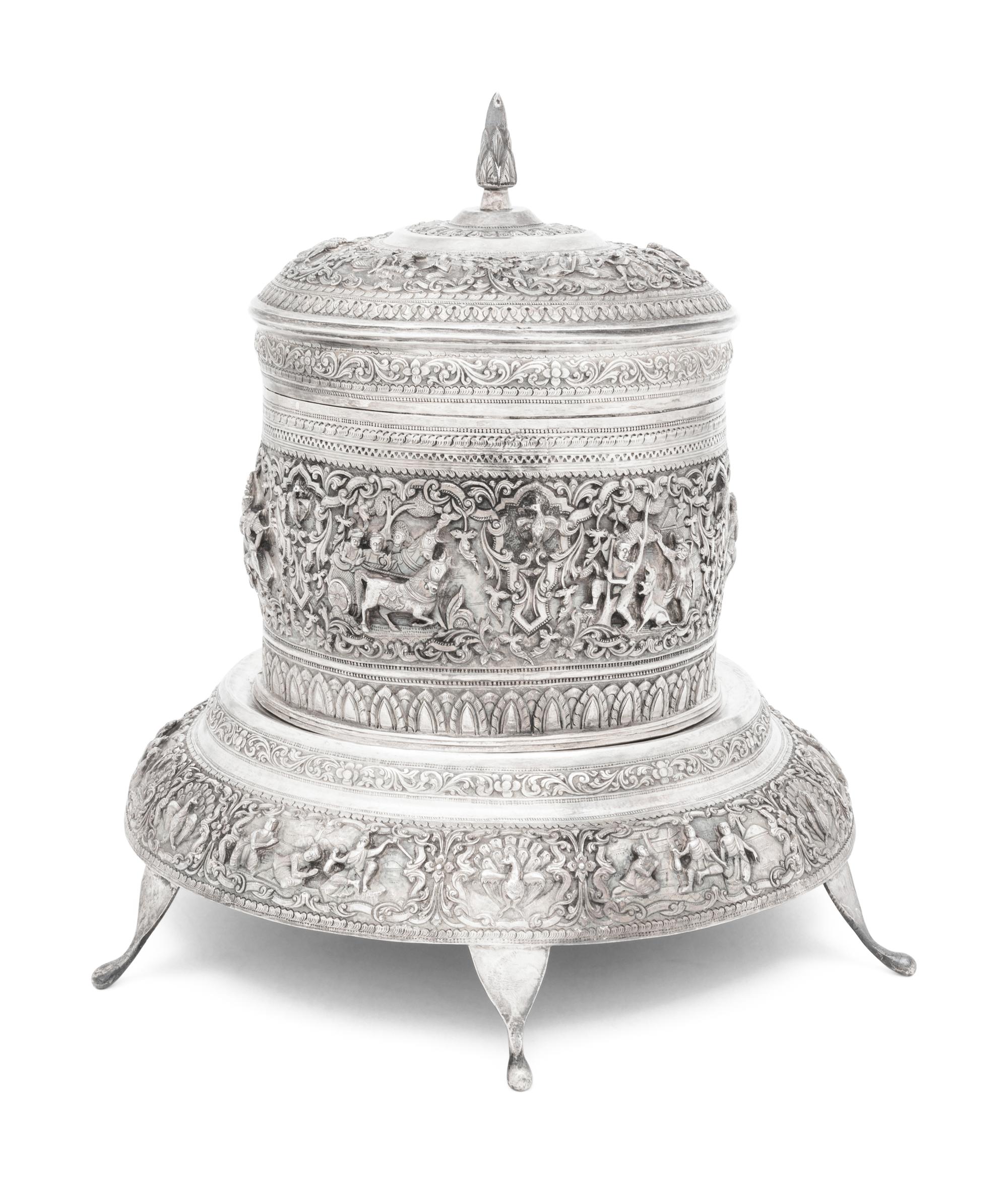 A Southeast Asian Silver Covered Jar on Stand