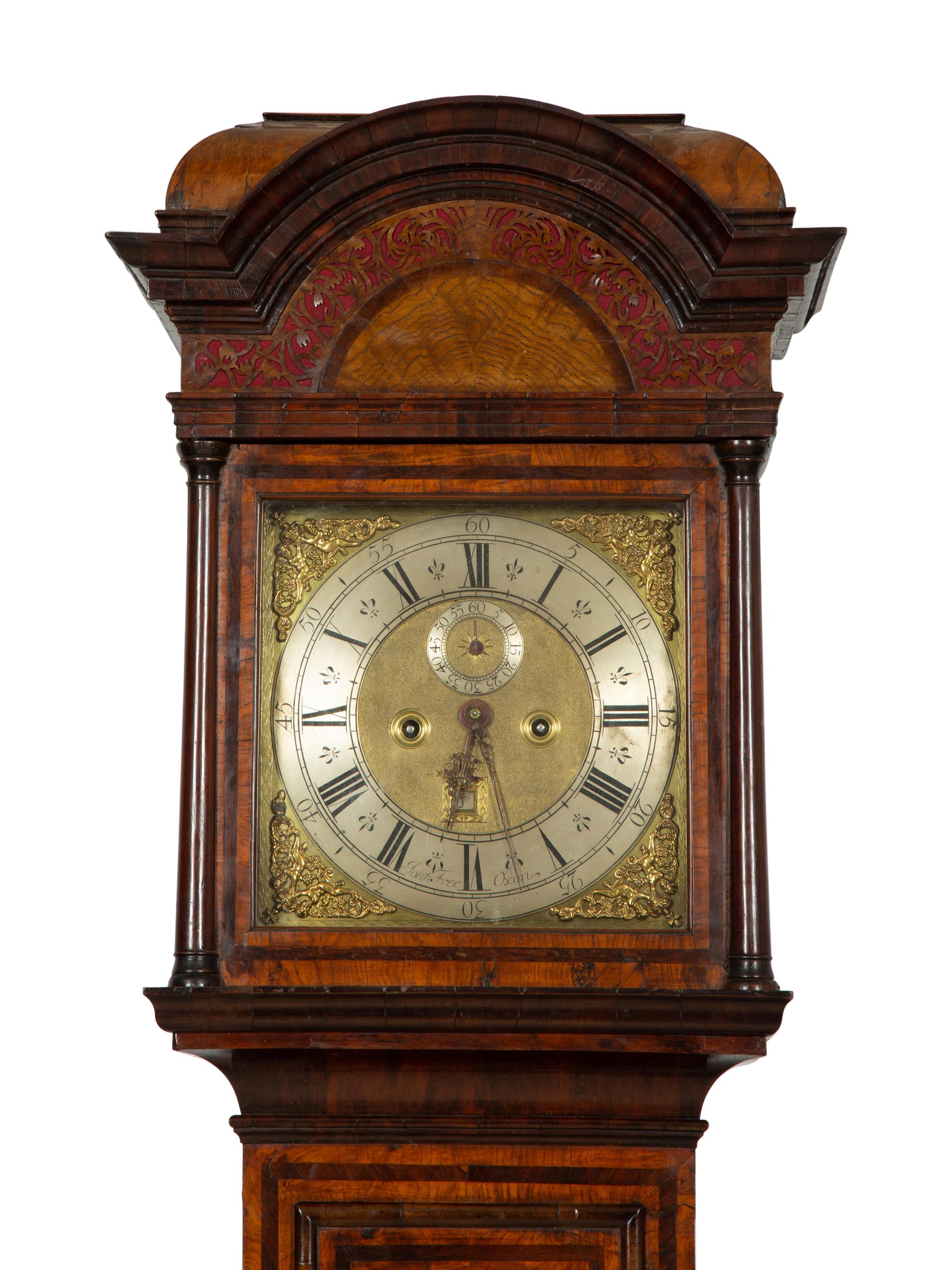 A Queen Anne Ash, Yew and Walnut Longcase Clock