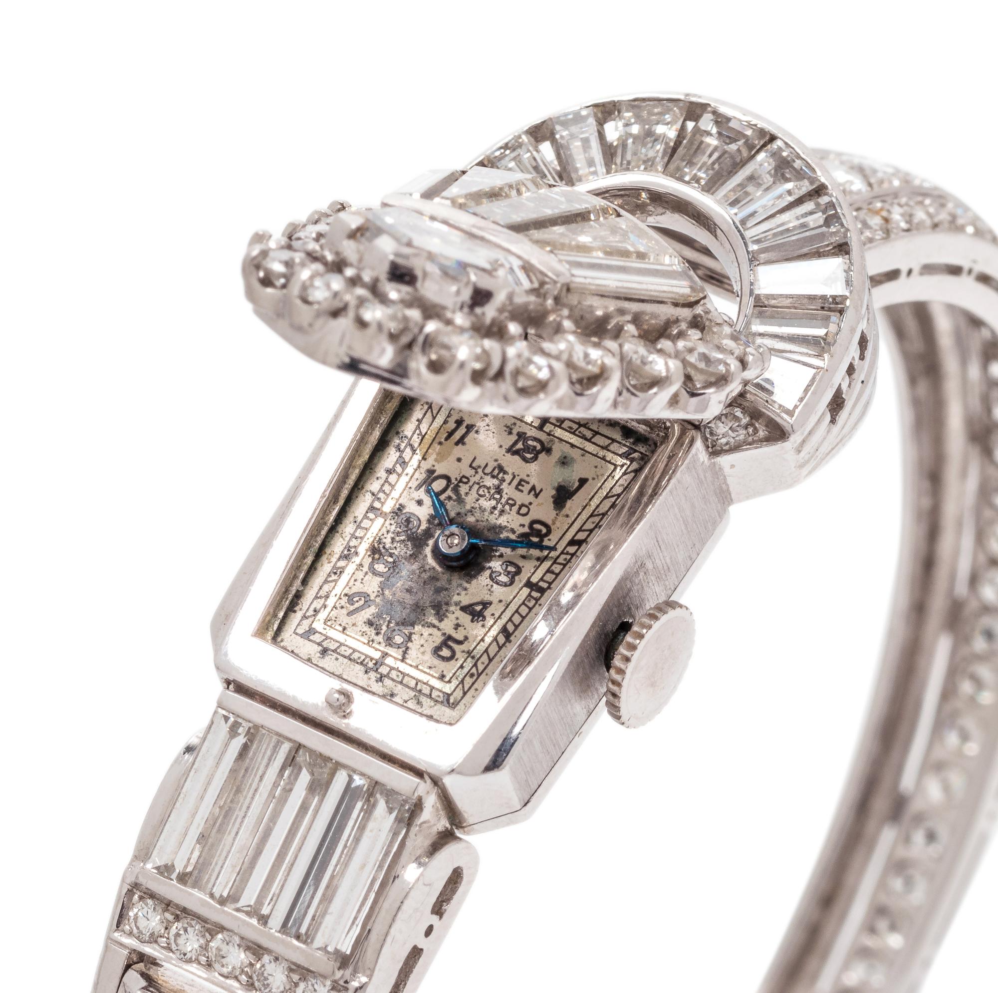 LUCIEN PICCARD, PLATINUM AND DIAMOND SURPRISE WRISTWATCH