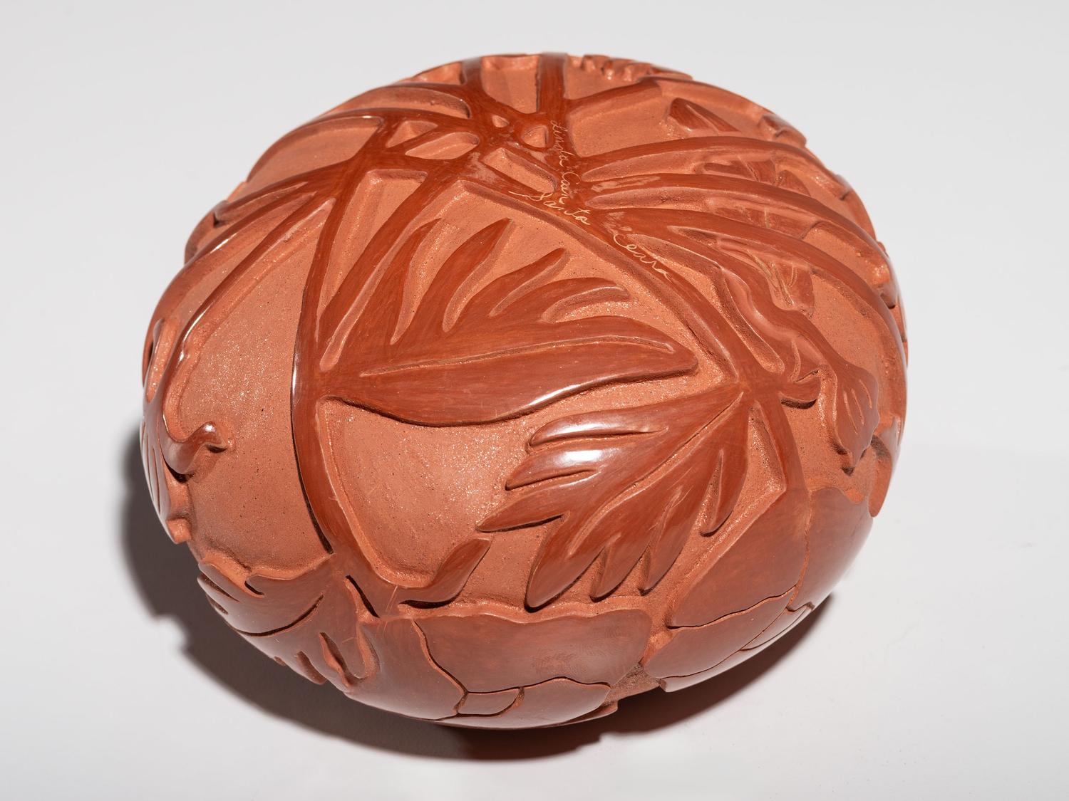 Carved Redware Pottery Jar