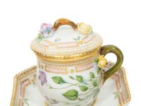 Seven Royal Copenhagen Flora Danica Porcelain Custard Cups and Saucers