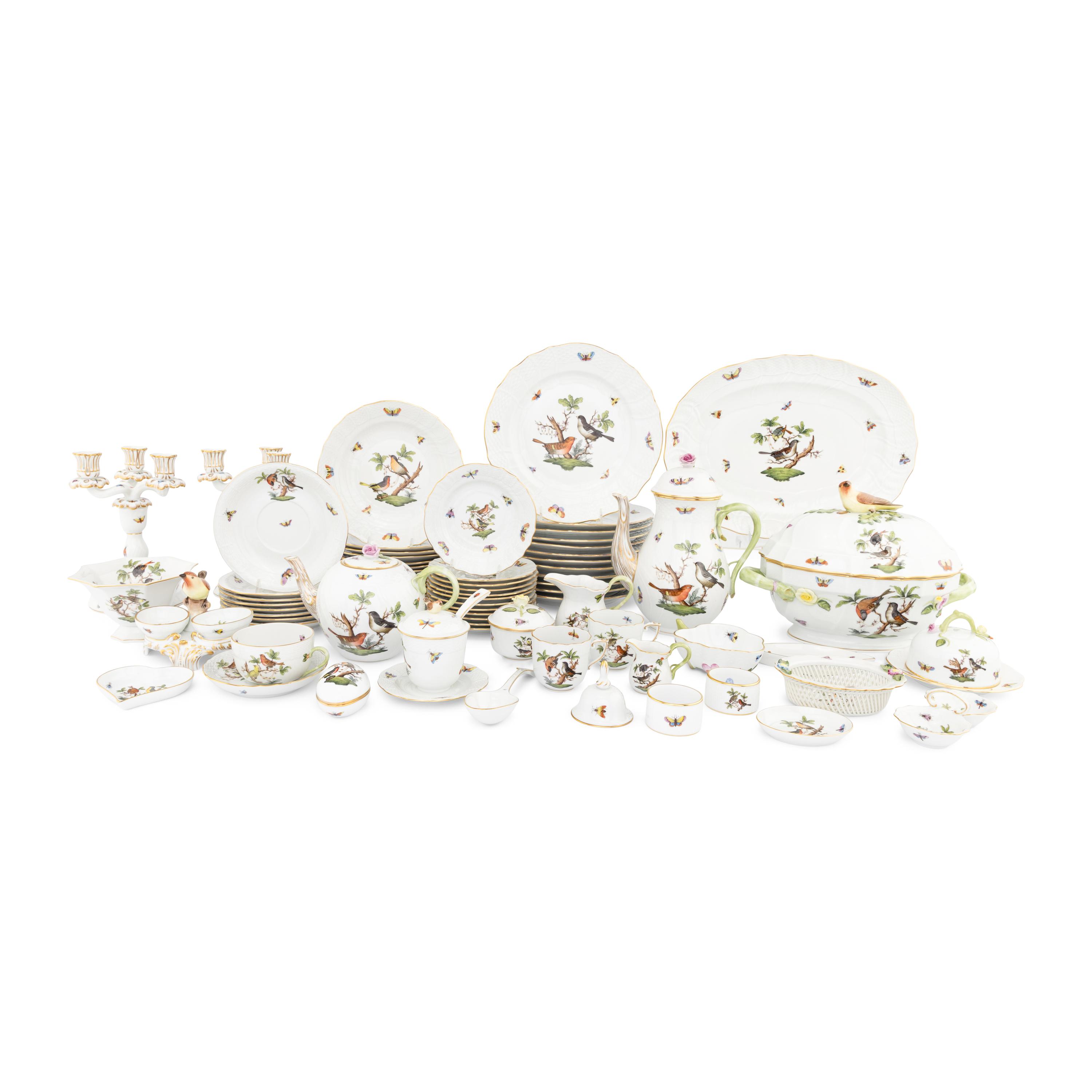 An Extensive Herend Rothschild Bird Porcelain Table Service
