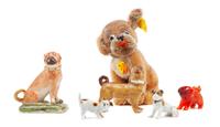 A Group of Six Pug Figures Height of tallest 5 1/2 inches.