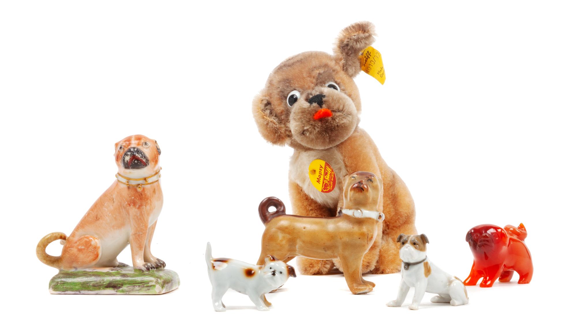 A Group of Six Pug Figures Height of tallest 5 1/2 inches.
