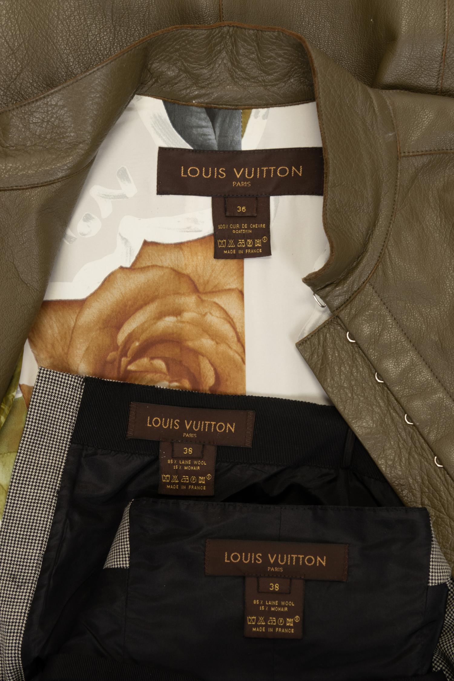 Three Louis Vuitton Pieces: One Leather Coat and One Two-Piece Skirt Ensemble, 2000-10s