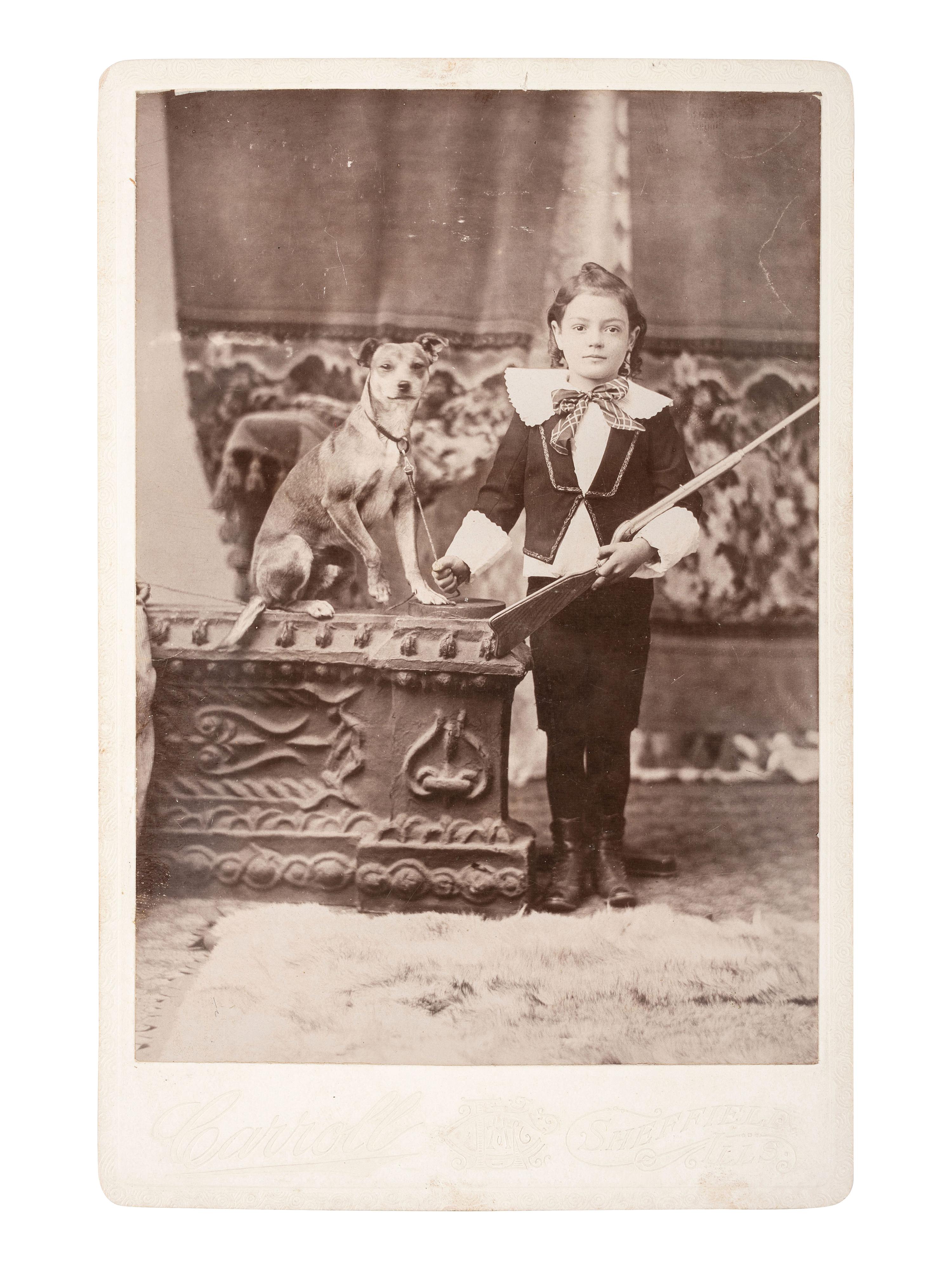 [EARLY PHOTOGRAPHY]. A group of 5 cabinet cards of children posed with BB guns, comprising: