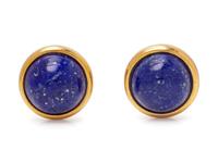 A Pair of 18 Karat Yellow Gold and Lapis Lazuli Earclips,