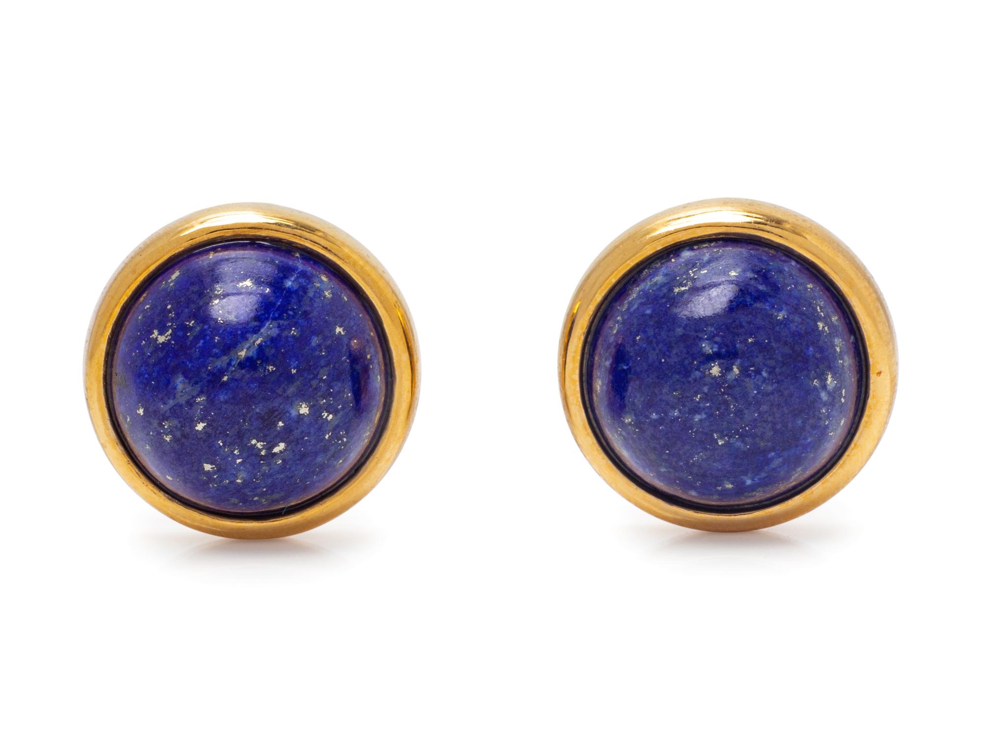 A Pair of 18 Karat Yellow Gold and Lapis Lazuli Earclips,