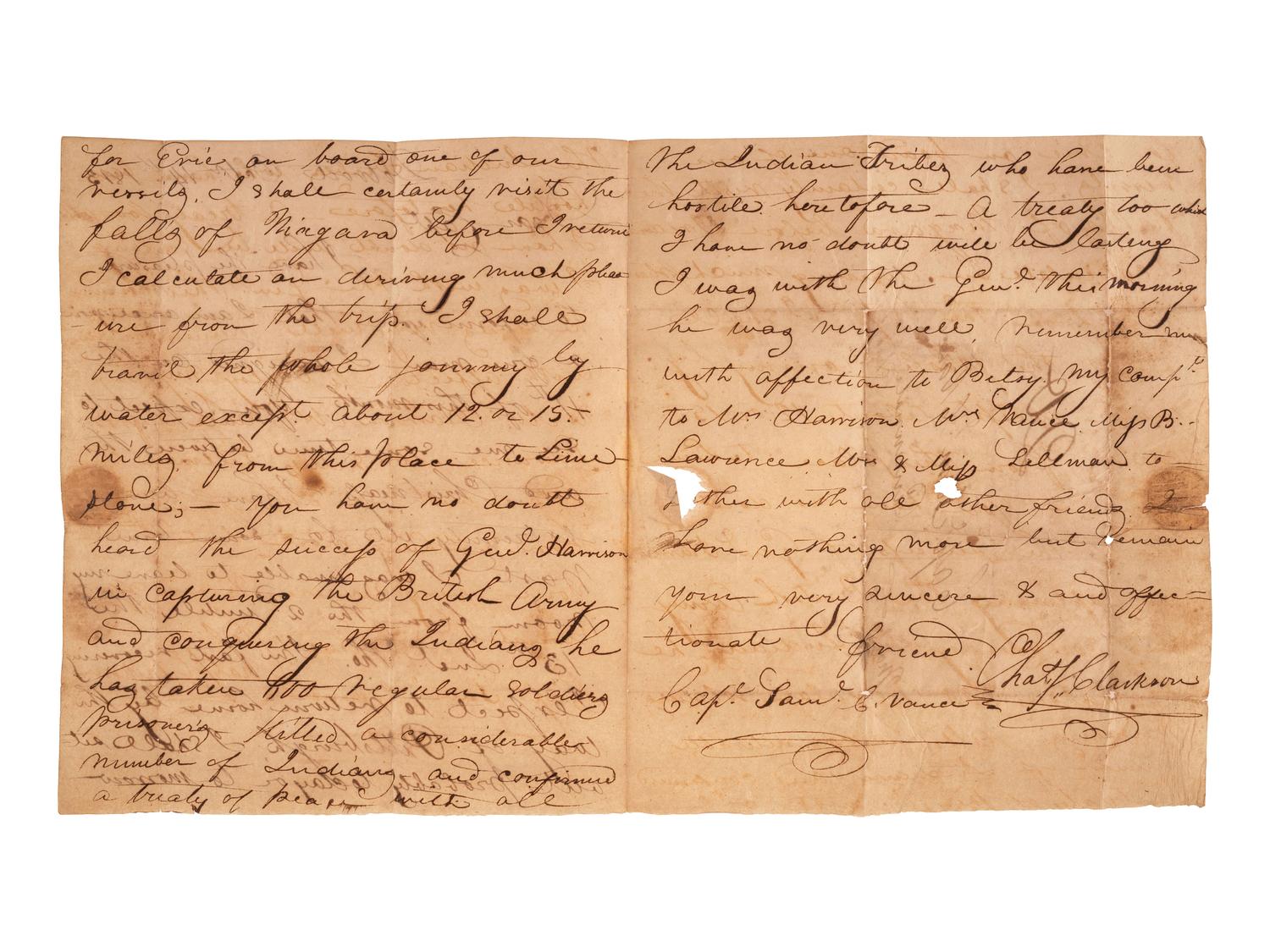 [WAR OF 1812] -- [HARRISON, William H. (1773-1841)]. A soldier's letter reporting on the success of General William H. Harrison at the Battle of the Thames. Detroit, 14 October 1813.