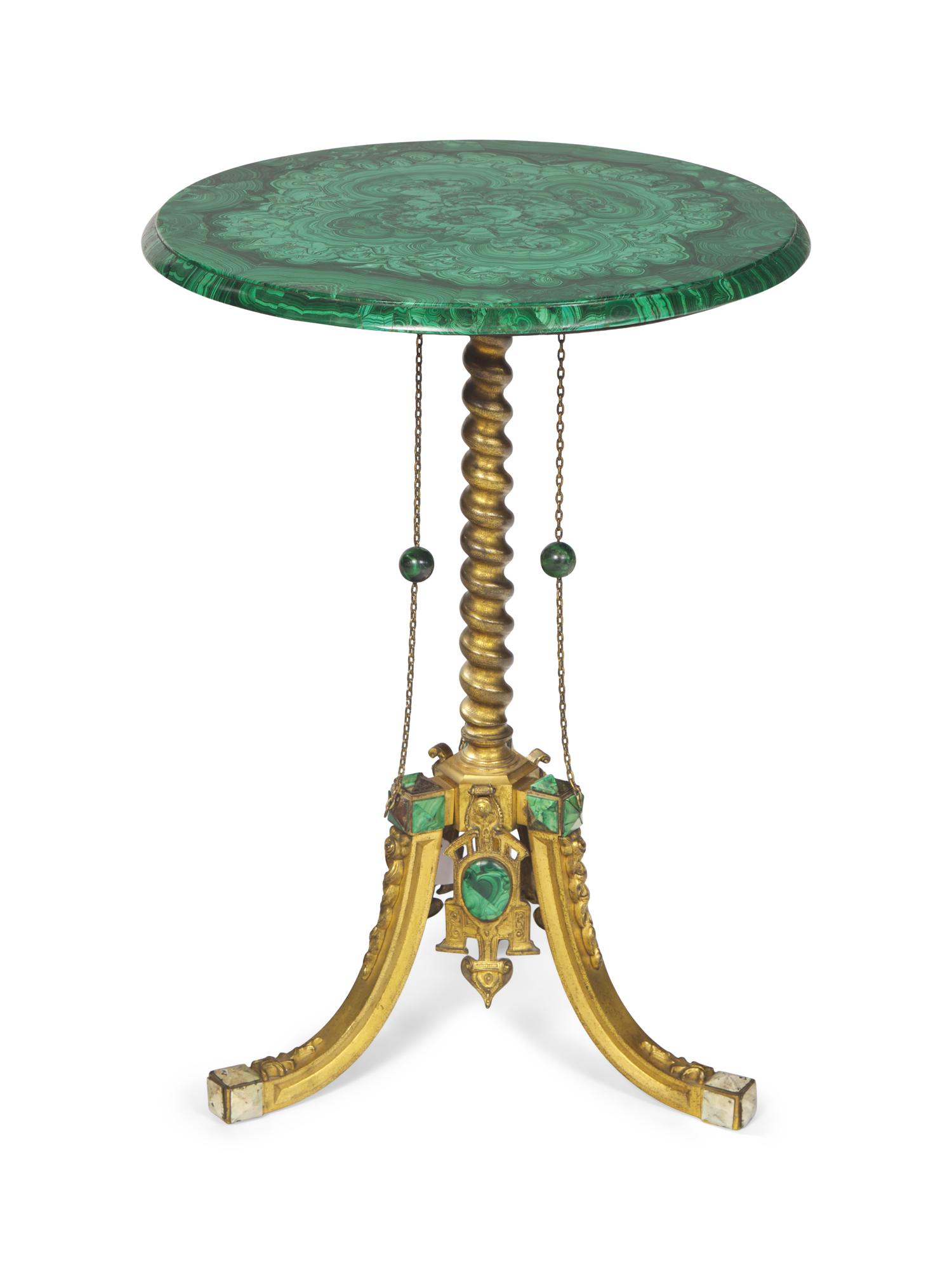 A Belle Epoch Gilt-Brass and Malachite Gueridon