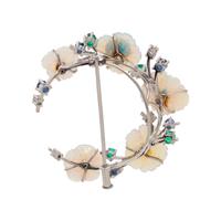 CARVED OPAL, SAPPHIRE, EMERALD AND DIAMOND CRESCENT BROOCH