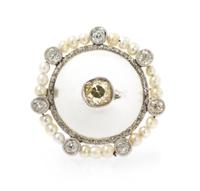 An Art Deco Rock Crystal, Diamond, and Seed Pearl Pin, 4.90 dwts.