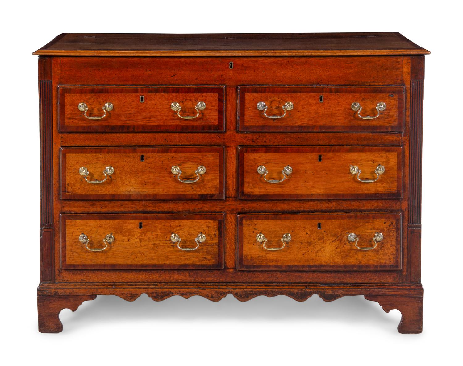 A George III Inlaid Oak Mule Chest