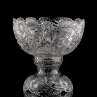 A W. C. Anderson Brilliant-Period Cut Glass Punch Bowl and Stand with Flowers