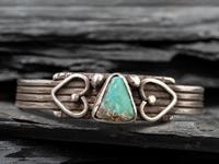 Navajo Silver and Turquoise Heart Cuff Bracelet