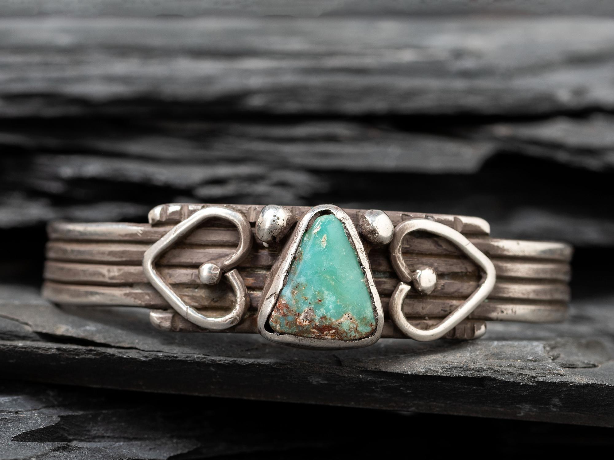 Navajo Silver and Turquoise Heart Cuff Bracelet