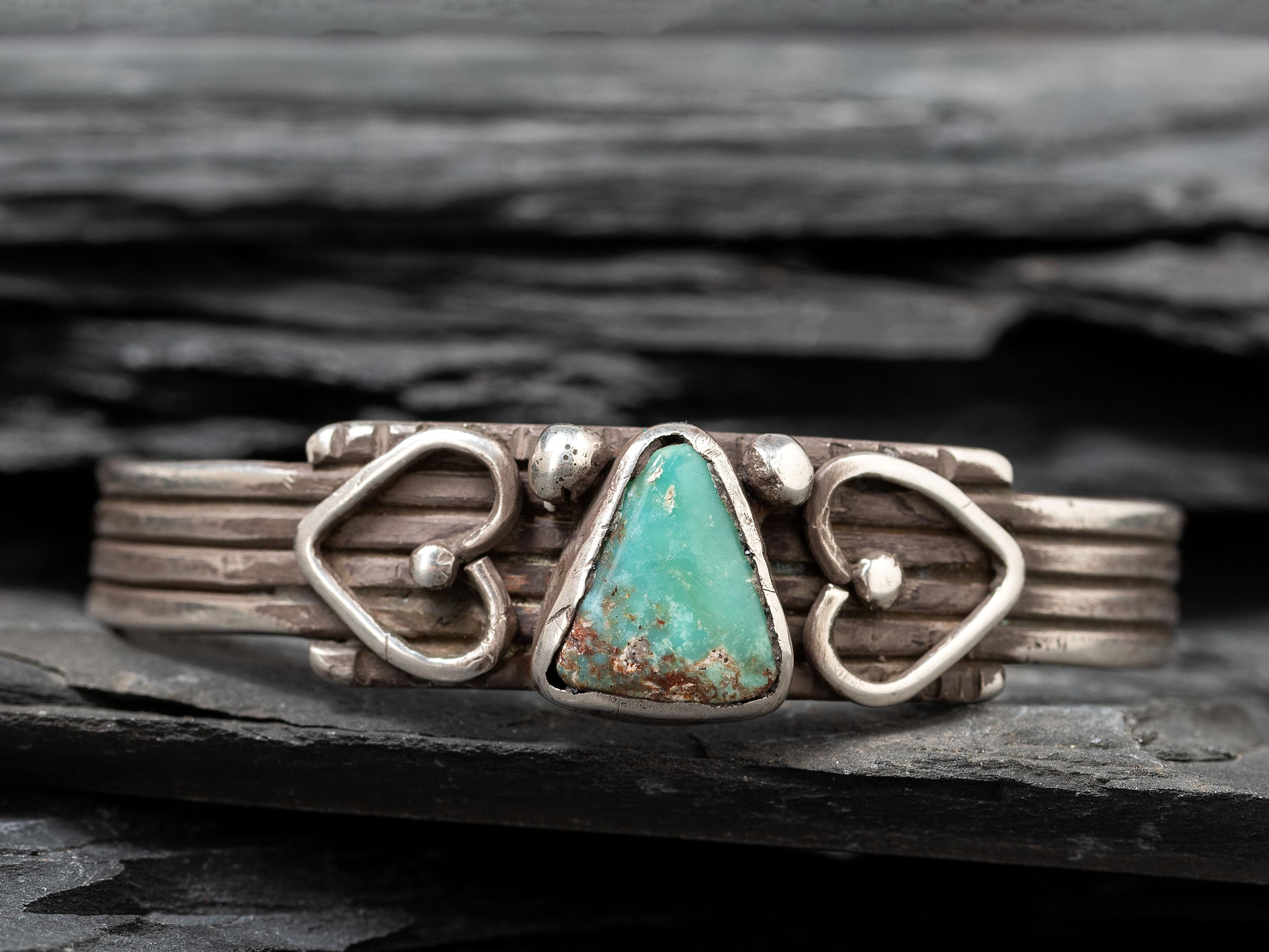 Navajo Silver and Turquoise Heart Cuff Bracelet
