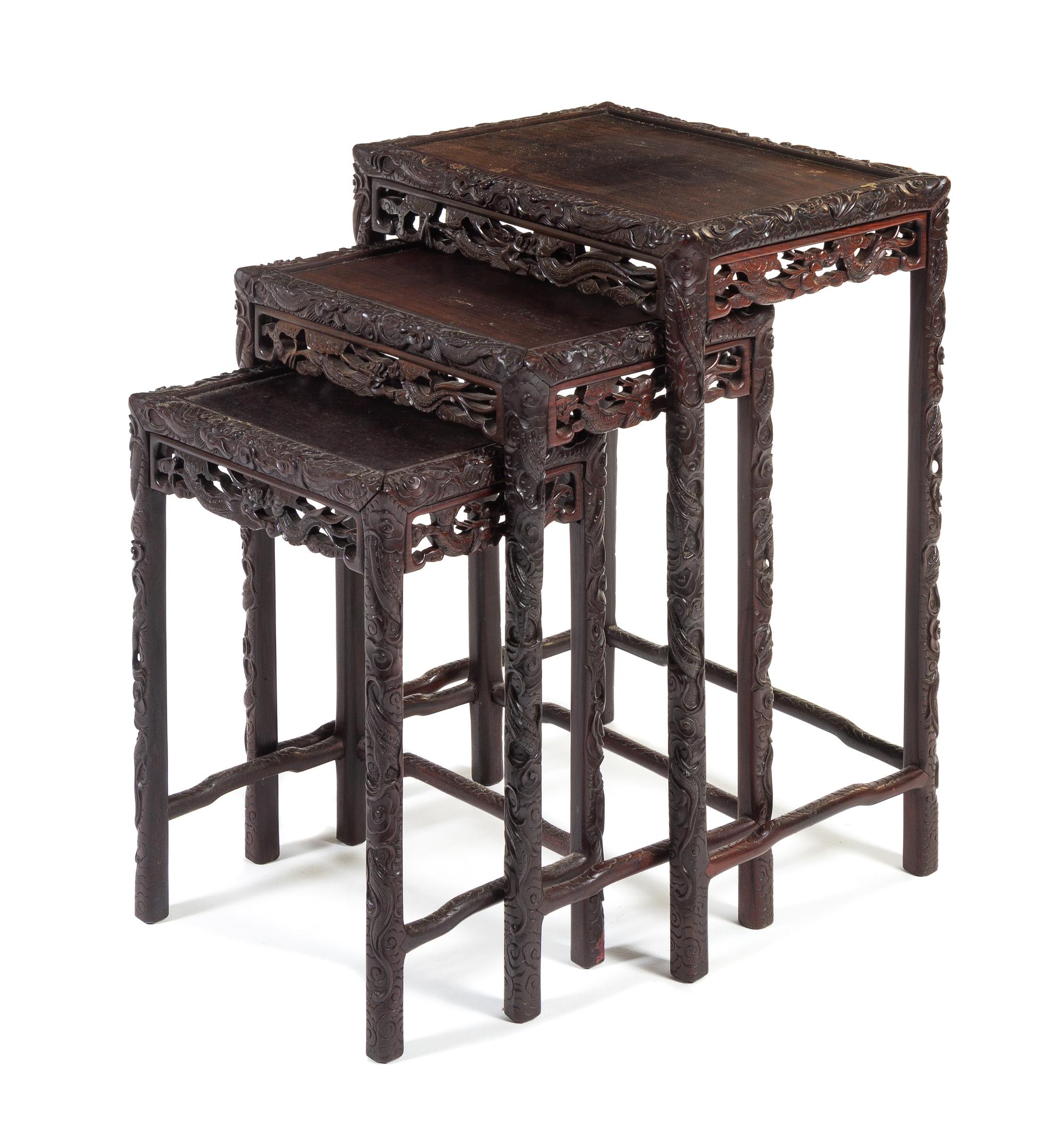 A Carved Hardwood Nesting Table Height 27 3/4 x width 20 1/2 x depth 14 inches. — LATE QING DYNASTY