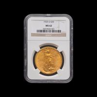 A 1925-S Saint Gaudens $20 Gold Coin [NGC MS62]