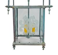 A Copper Patina and Etched Glass Three-Light Hanging Lantern — 20TH CENTURY