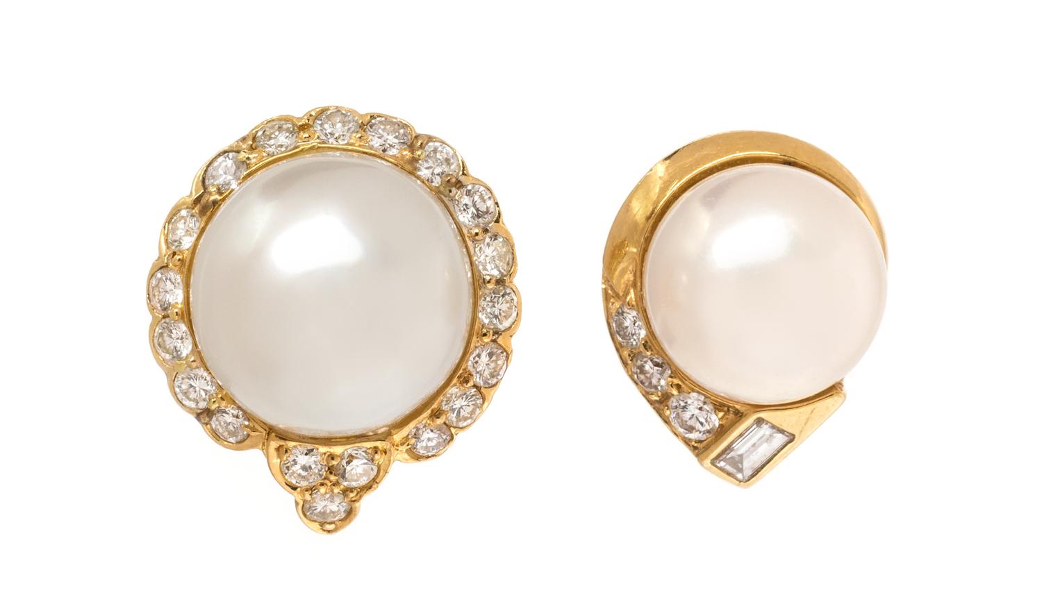 COLLECTION OF CULTURED PEARL AND DIAMOND SINGLE EARCLIPS
