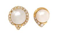 COLLECTION OF CULTURED PEARL AND DIAMOND SINGLE EARCLIPS