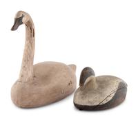 A Swan and a Black Head Goose Decoy Figure