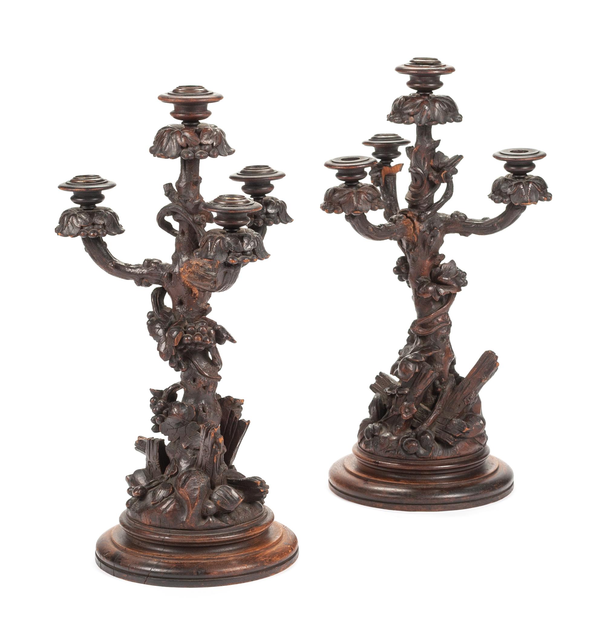 A Pair of Black Forest Four-Light Candelabra Height 21 3/4 inches. — 19TH CENTURY
